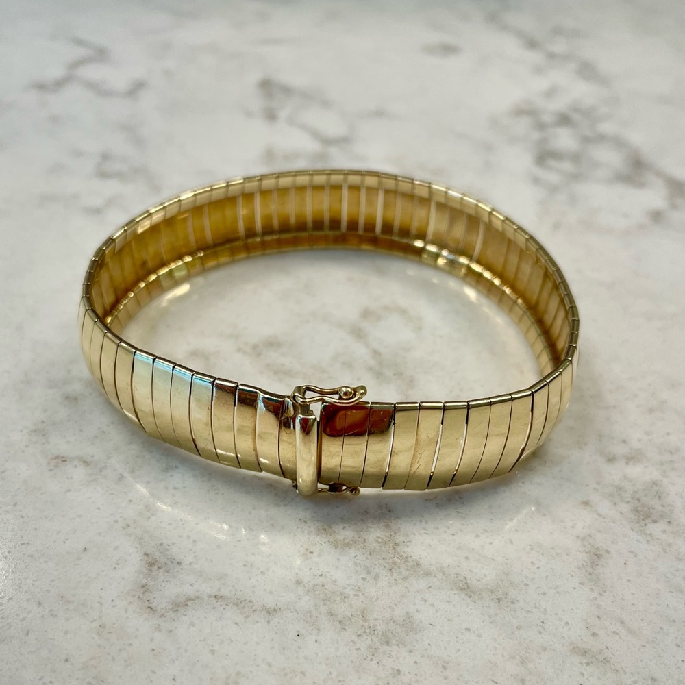 Solid 14K Yellow Gold Wide Omega Bracelet